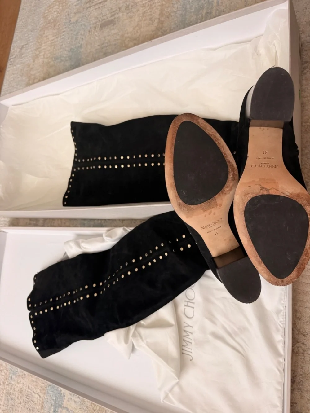 Jimmy Choo Harlem 65 Studded Suede Over-the-Knee Boots – Black – EU 41